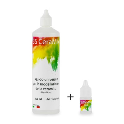 Kit 3S CeraMix Liquid 250ml + Concentrated Gel 8ml - PLASTICIZING LIQUID FOR CERAMIC MODELING