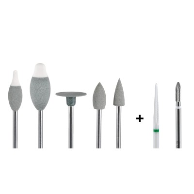 KIT 5 GROMMETS + 2 CUTTERS - Two-pass polishing tools for ZrO2 presintered elements - GOMMINI FOR ZIRCONIUM PRESIN