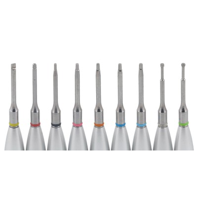 Set of 9 long screwdrivers for implants