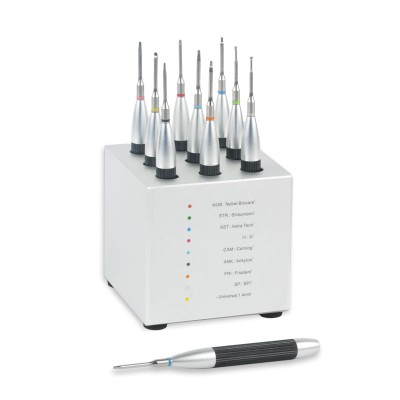 Set of 9 long screwdrivers for implants