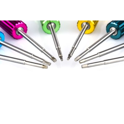 Set of 8 long screwdrivers for implants