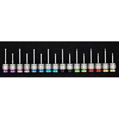 Complete set of 16 screwdrivers for implants